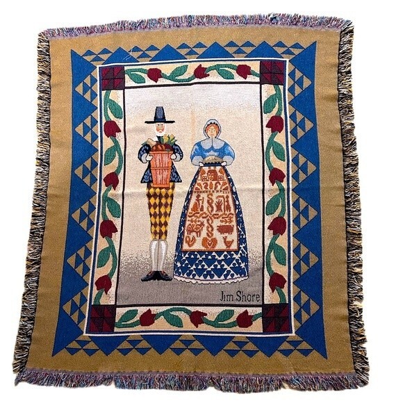 Jim Shore Other - Jim Shore Pilgrims tapestry Throw Blanket THANKSGIVING SEASONAL